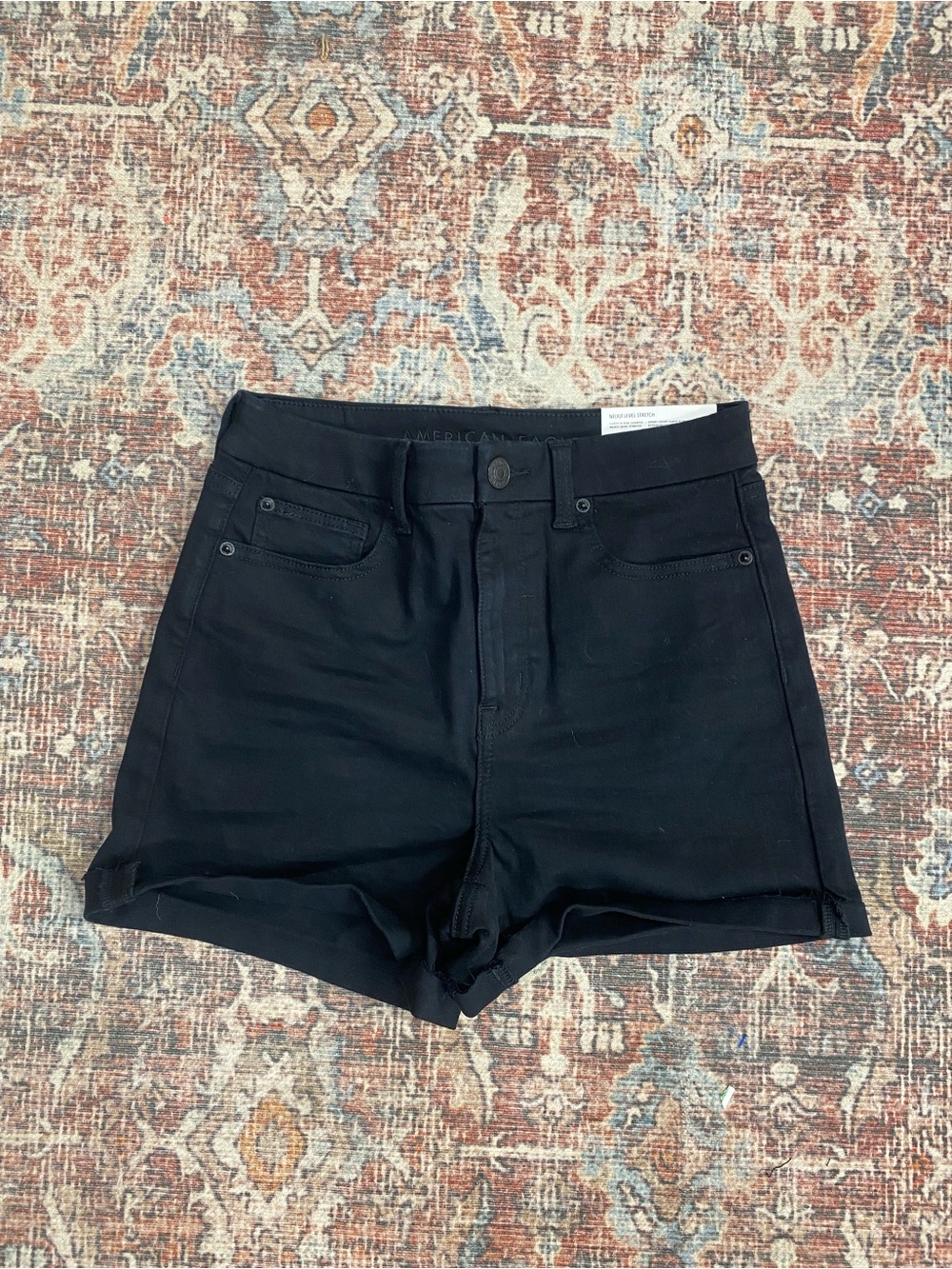 American Eagle NWT black Curvy hi-rise next level stretch shortie shorts 6